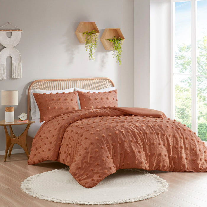 Lucy - Clip Jacquard Duvet Cover Set - Rust