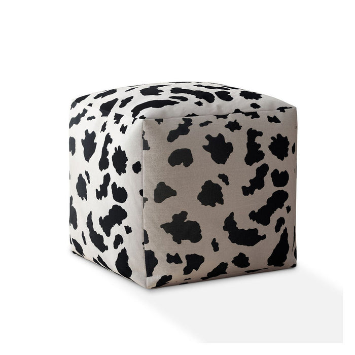 Twill Cow Print Pouf Ottoman - Black / White