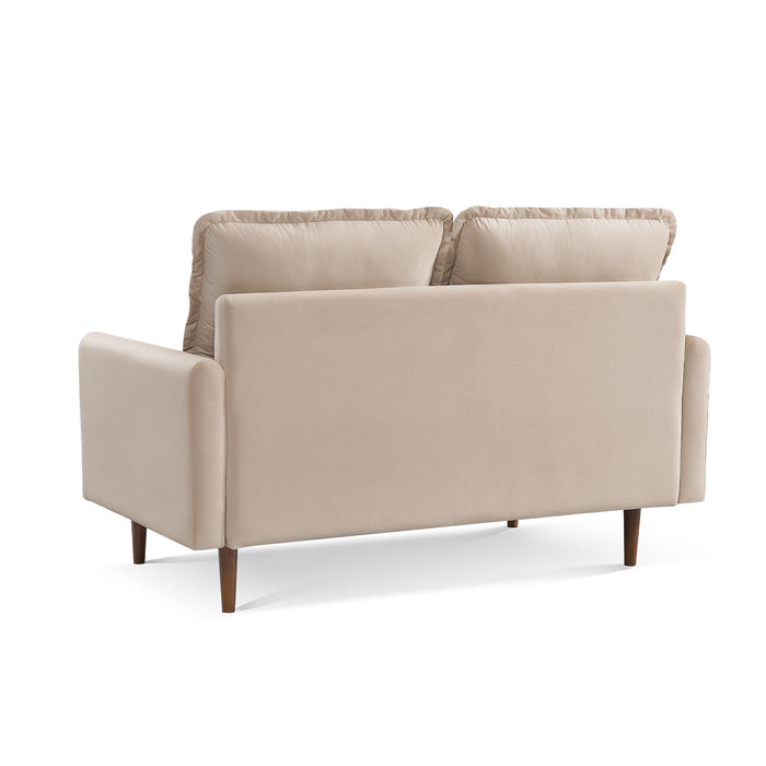 Brown Velvet Loveseat - Dark / Beige