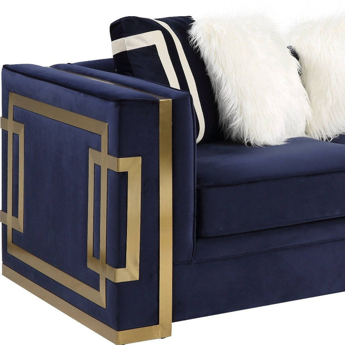 Velvet Loveseat And Toss Pillows - Blue / Gold