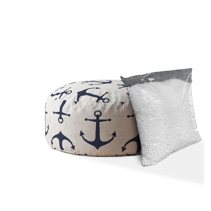 Canvas Round Anchor Pouf Cover - Blue