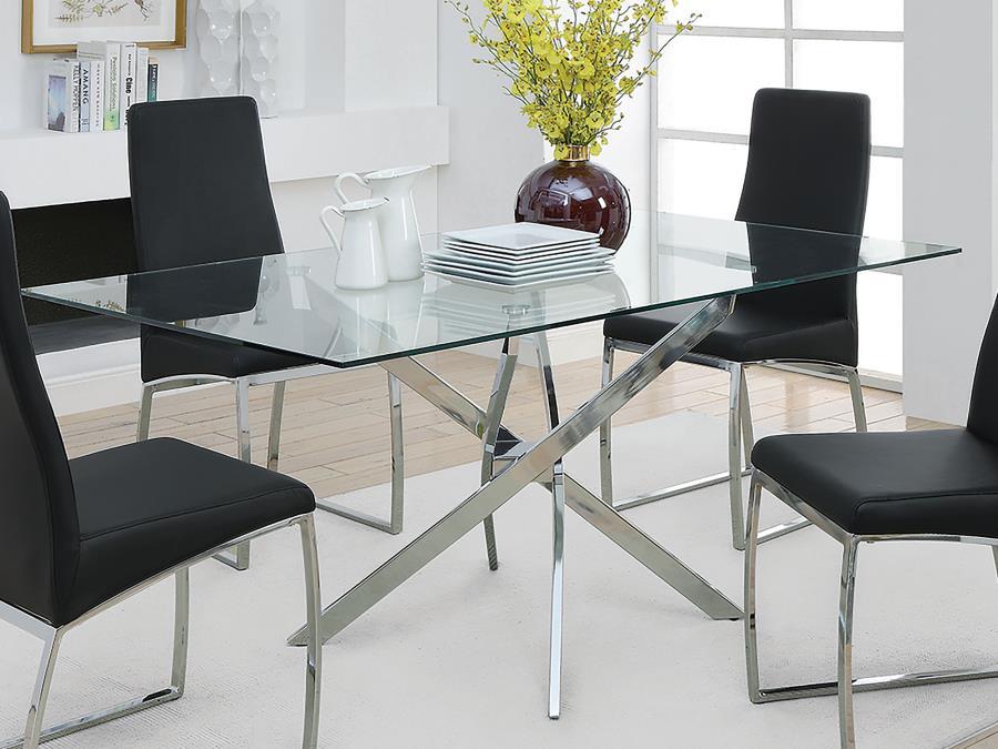 Carmelo - X-Shaped Dining Table - Chrome And Clear - Simple Home Plus