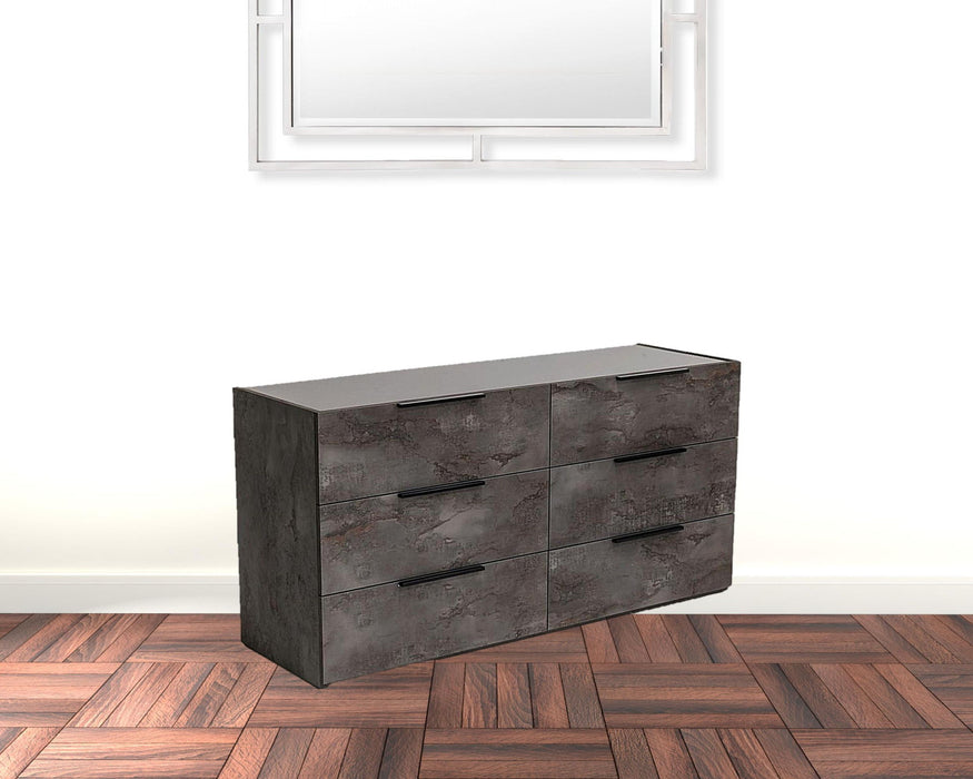 Faux Marble Solid Six Drawer Double Dresser - Gray