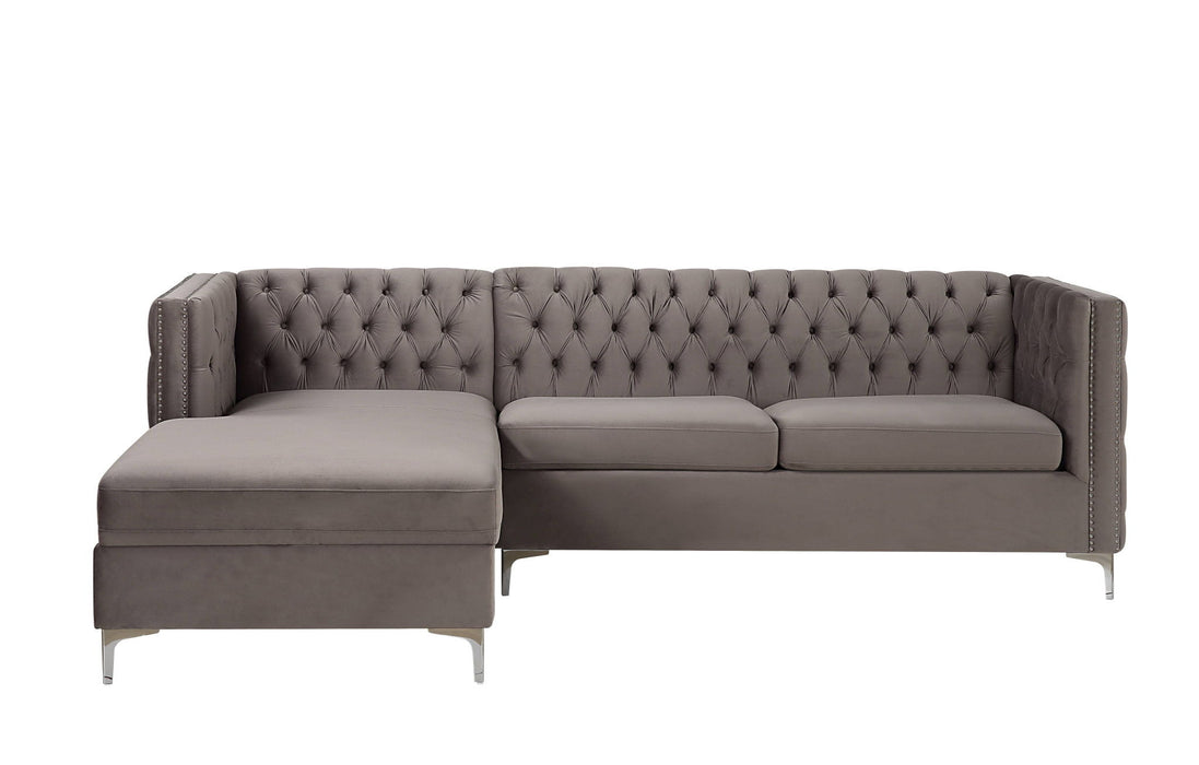 Velvet L Shaped Two Piece Sofa And Chaise Sectional - Gray