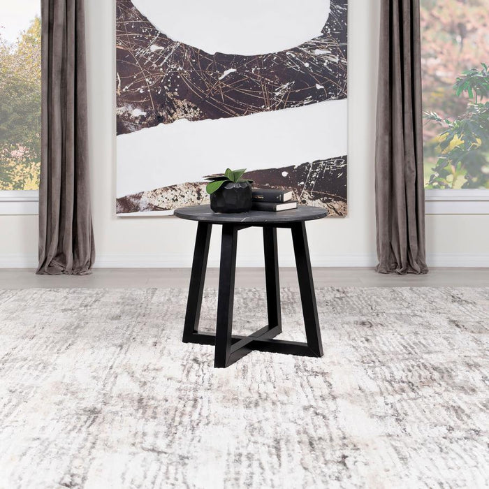 Skylark - Round End Table With Marble-like Top - Letizia And Light Oak