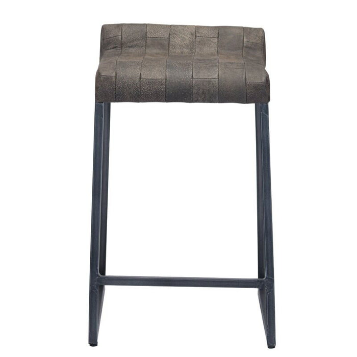 Leather And Iron Low Back Counter Height Bar Chair - Brown / Black