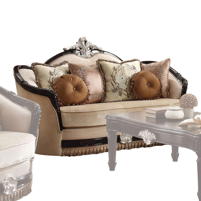 Velvet Curved Loveseat And Toss Pillows - Tan