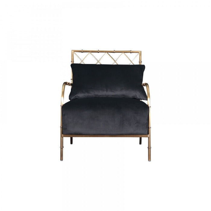 Velvet And Gold Solid Color Arm Chair - Black