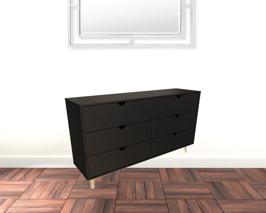 Scoop Handle Six Drawer Double Dresser - Black