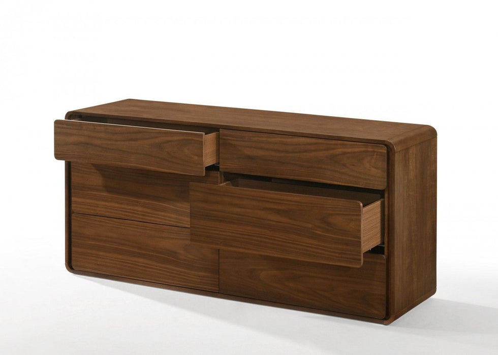 Solid Wood Six Drawer, Double Dresser - Walnut