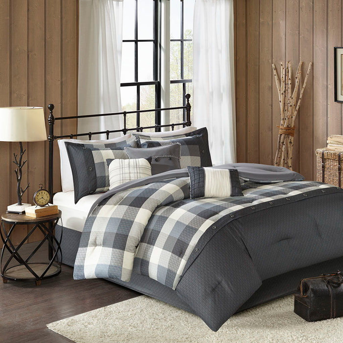 Ridge - Queen 7 Piece Herringbone Comforter Set - Gray