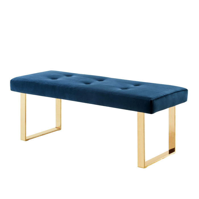 Velvet Upholstered Bench - Navy Blue / Gold