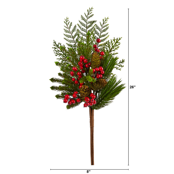 26" Mixed Pine Pinecone and Berry Plant (Set of 3)