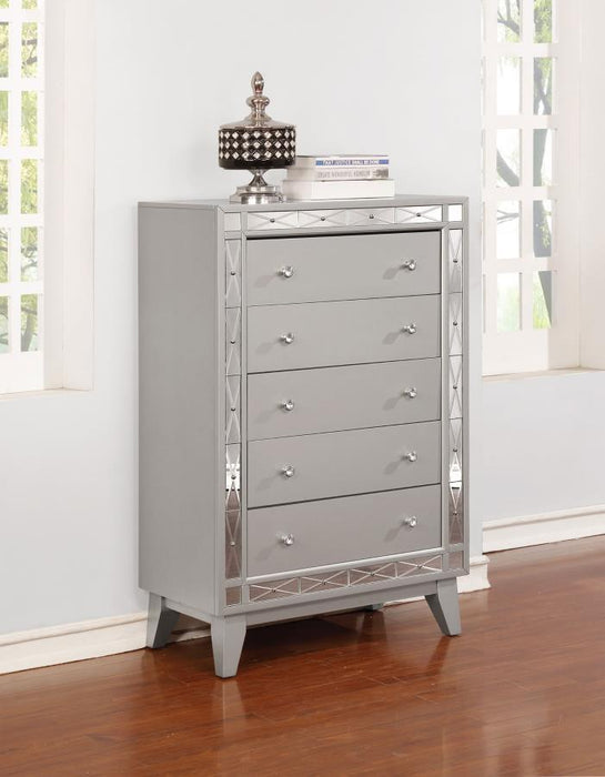 Leighton - 5-Drawer Chest - Metallic Mercury - Simple Home Plus