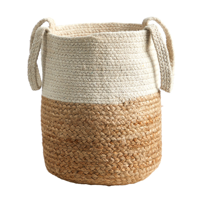 12.5" Handmade Natural Jute and Cotton Basket