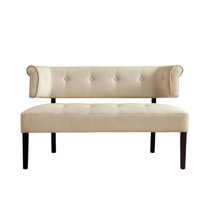 Brown Upholstered Linen Bench - Beige / Dark