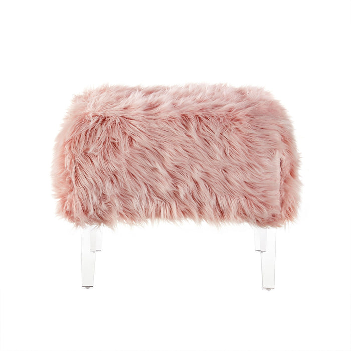 Ottoman Faux Fur - Rose / Clear