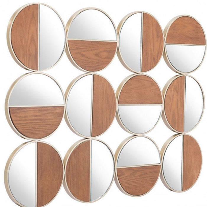 Set Of Twelve Round Steel Framed Accent Mirror - Gold / Walnut