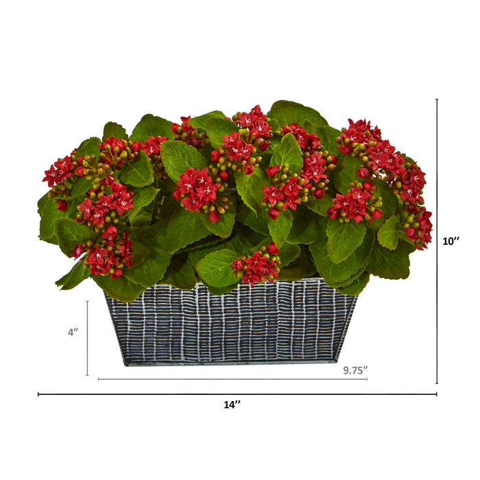 14" Kalanchoe Artificial Plant in Black Embossed Planter