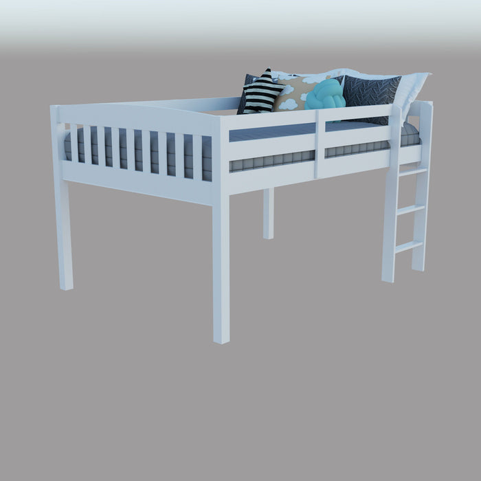 Solid Wood Full Double Size Low Loft Bed - White