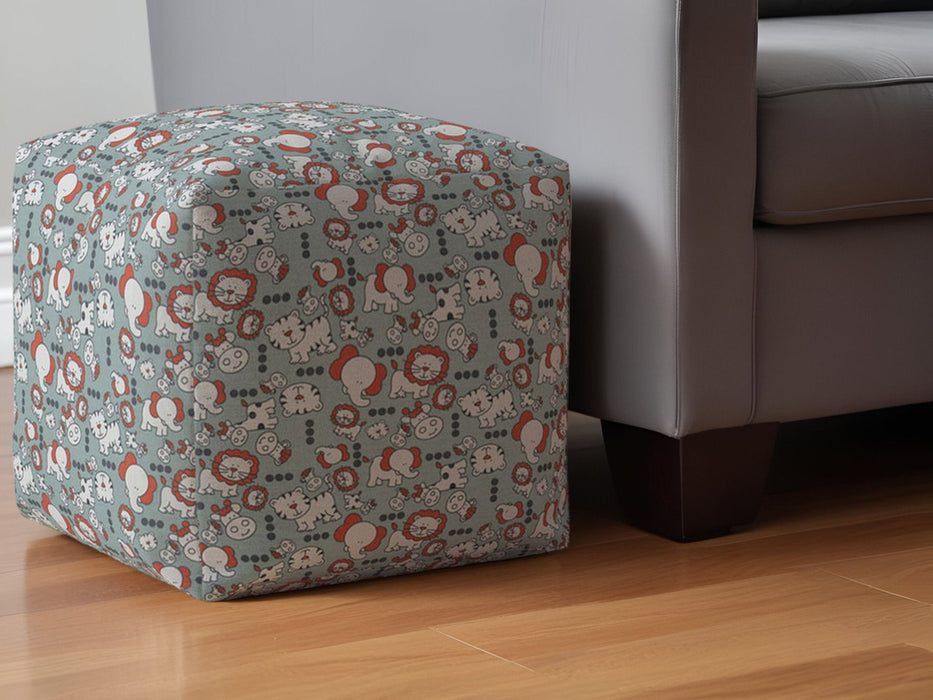 Cotton Animal Print Pouf Ottoman - Gray / White