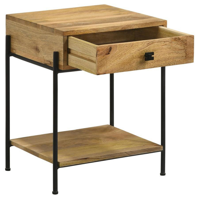 Declan - 1-Drawer Accent Table With Open Shelf - Natural Mango And Black - Simple Home Plus