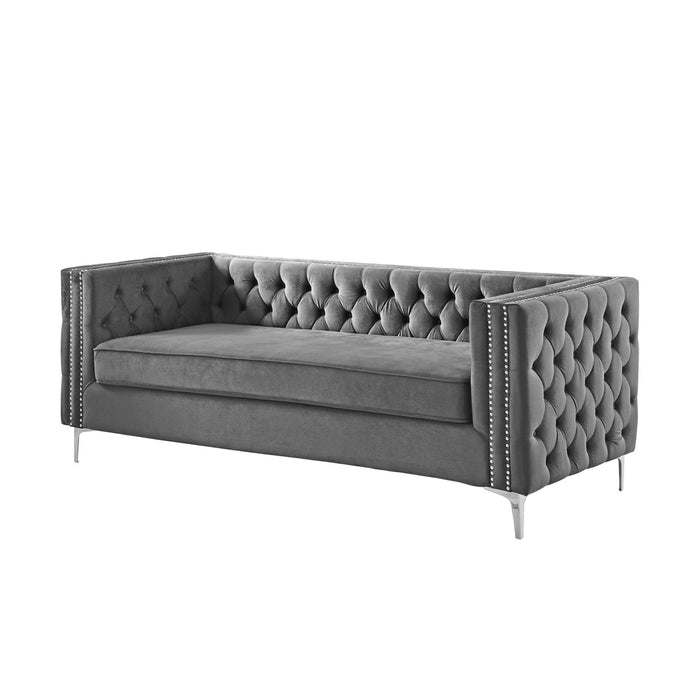 Velvet Sofa With Silver Legs - Gray