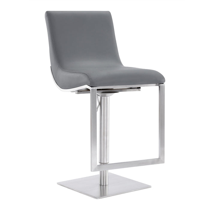 46.5" Faux Leather Swivel Adjustable Height Bar Chair - Gray / Silver