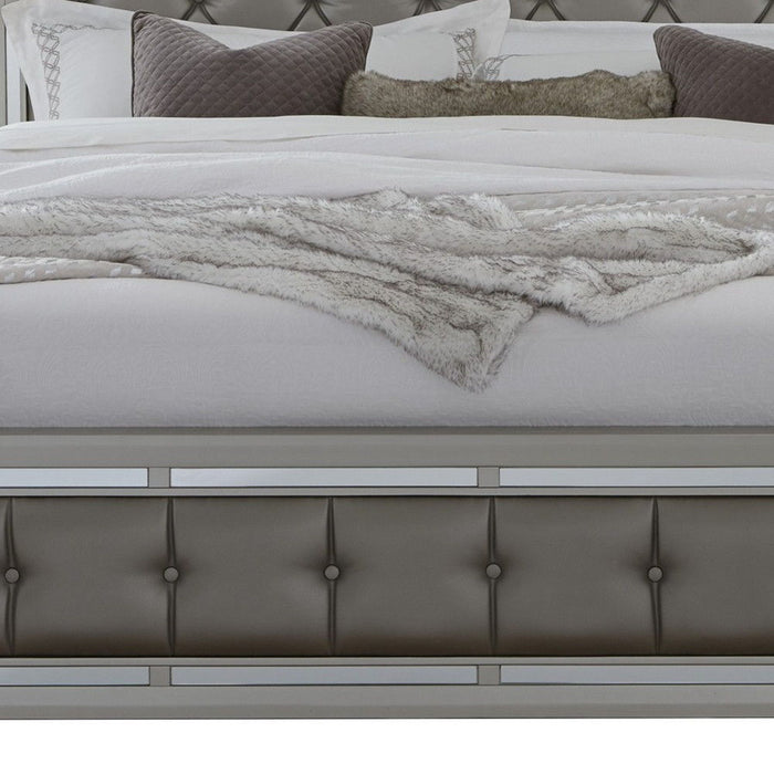 Solid Wood Full Tufted Upholstered Linenno Bed With Nailhead Trim - Silver