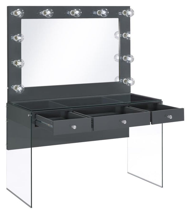 Afshan - 3-Drawer Vanity Desk With Lighting Mirror - Gray High Gloss - Simple Home Plus