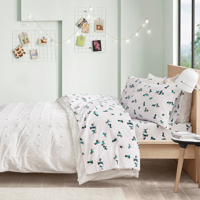 Queen Cozy Soft Novelty Print Sheet Set - Teal Dogs