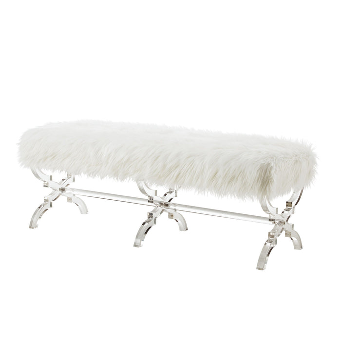 Upholstered Faux Fur Bench - Cream / Clear