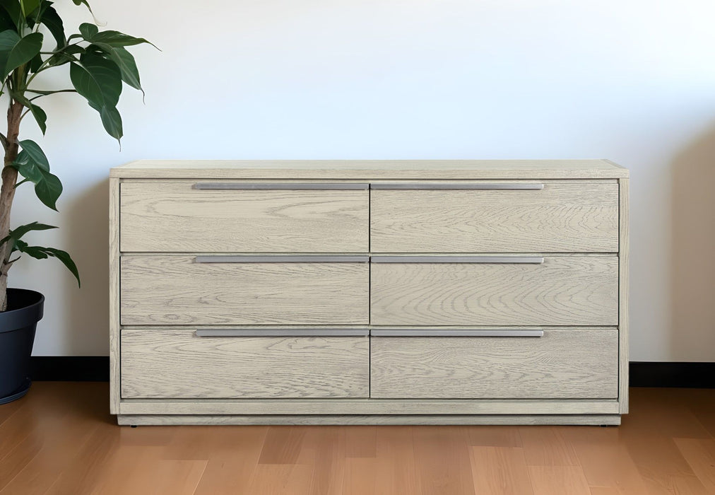 Solid Wood Six Drawer Double Dresser - Gray