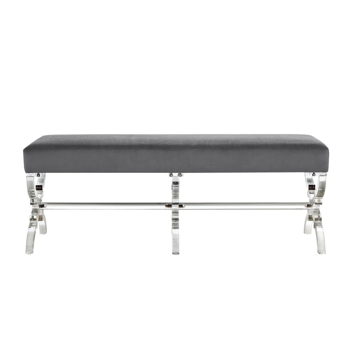 Upholstered Velvet Bench - Clear / Gray