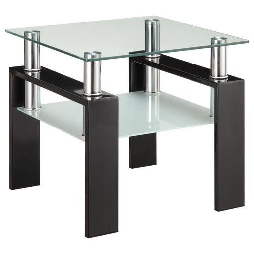 Dyer - Tempered Glass End Table With Shelf - Black - Simple Home Plus