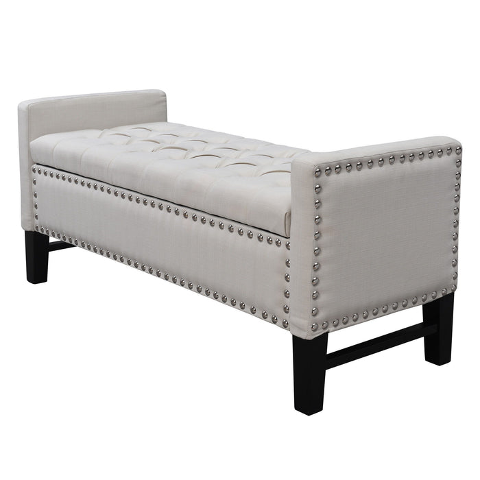 Upholstered Linen Bench With Shoe Storage - Cream