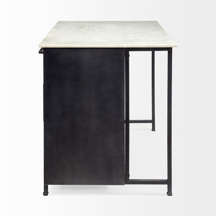 Solid Iron Body Marble Top Kitchen Island With 4 Drawer - Black / White