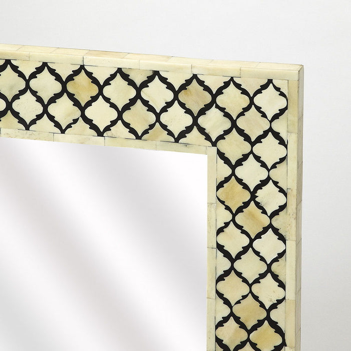 24" Quatrefoil Bone Inlay Framed Wall Mirror - Ivory / Black