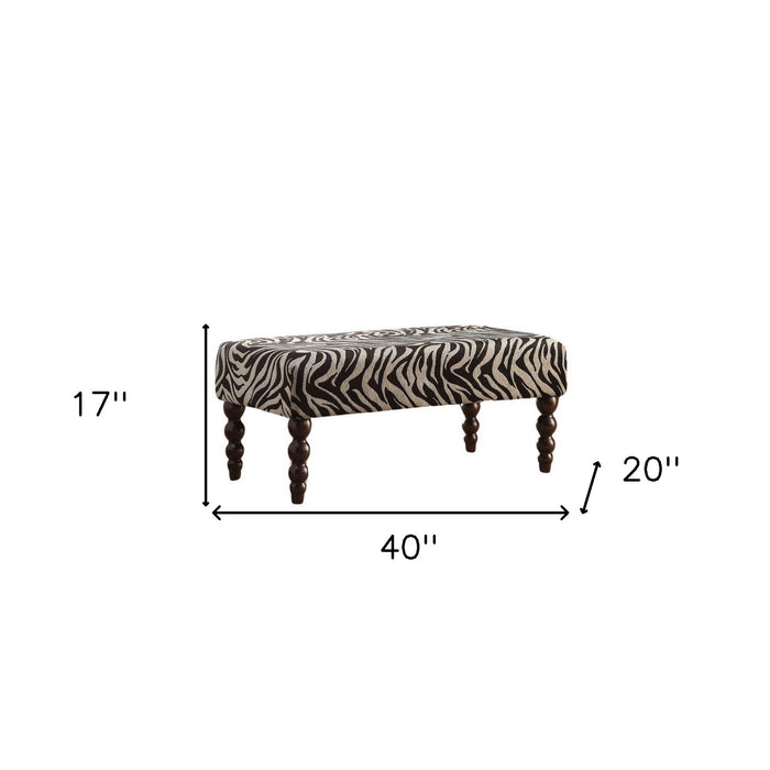 Upholstered Linen Animal Print Bench - Black / White / Brown