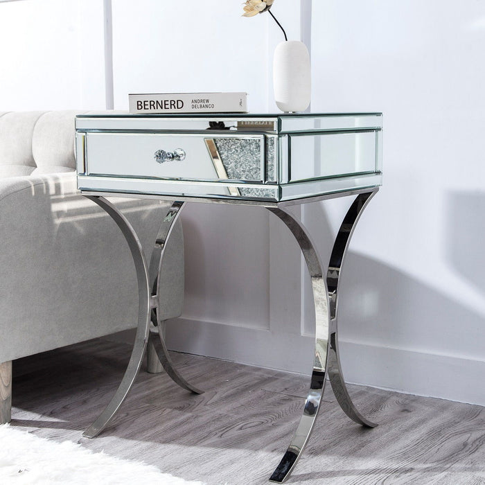 Mirrored Nightstand Drawer - Silver