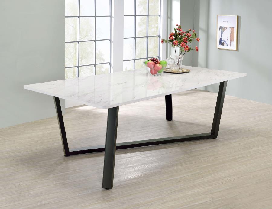 Mayer - Rectangular Dining Table Faux Marble - White And Gunmetal - Simple Home Plus