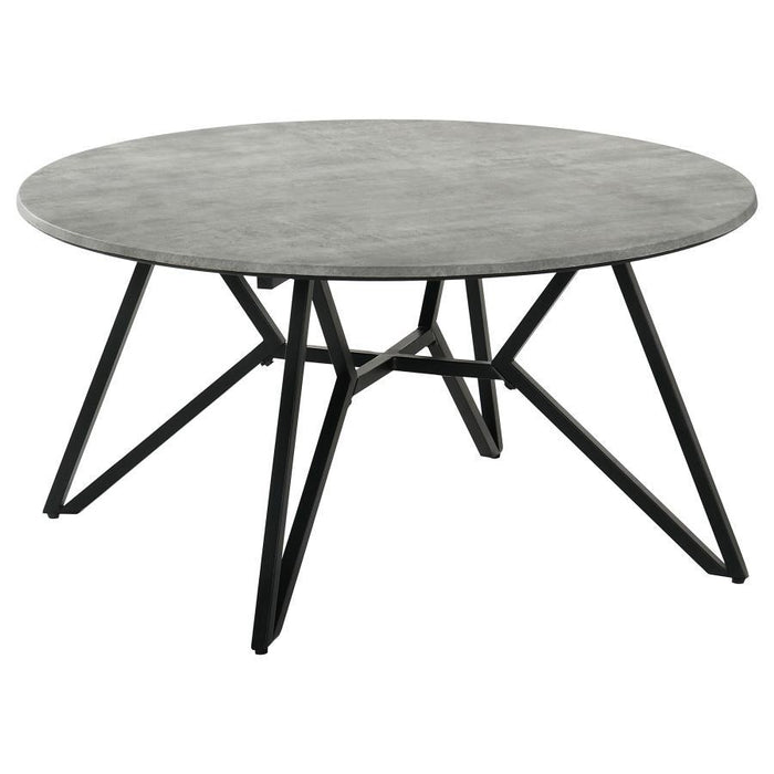 Hadi - Round Coffee Table With Hairpin Legs - Cement And Gunmetal - Simple Home Plus