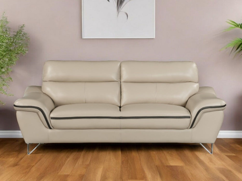 Silver Legs Leather Sofa - Beige