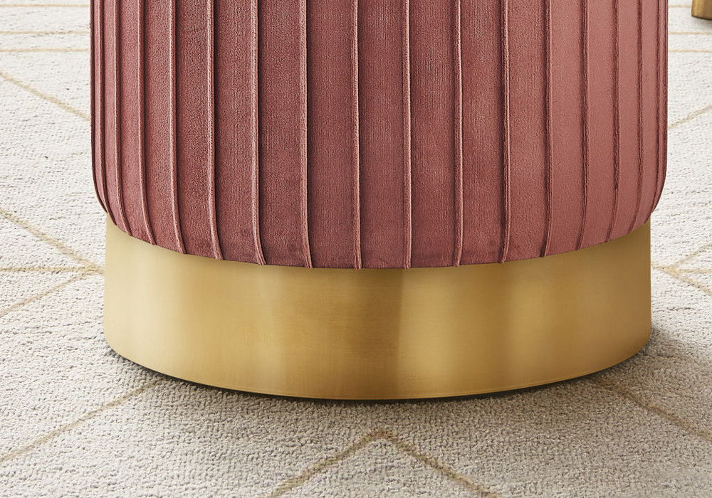 Velvet Round Ottoman - Pink / Gold