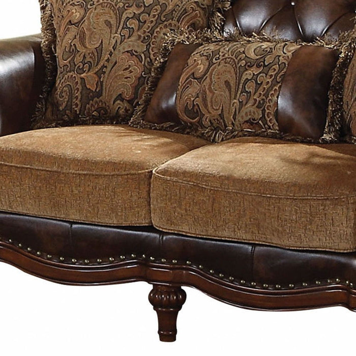 Faux Leather Chesterfield Loveseat - Brown