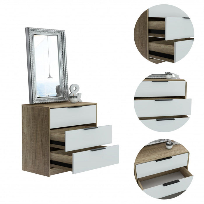 Three Drawer Dresser - Light Oak / White