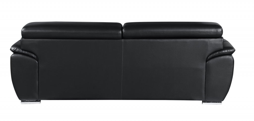 Silver Legs Leather Sofa - Black