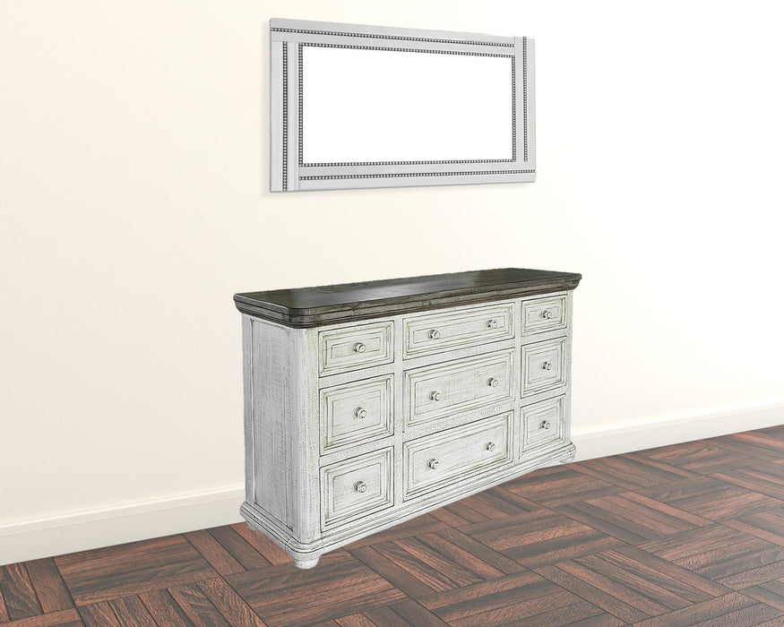 Solid Wood Nine Drawer Triple Dresser - Gray / Ivory