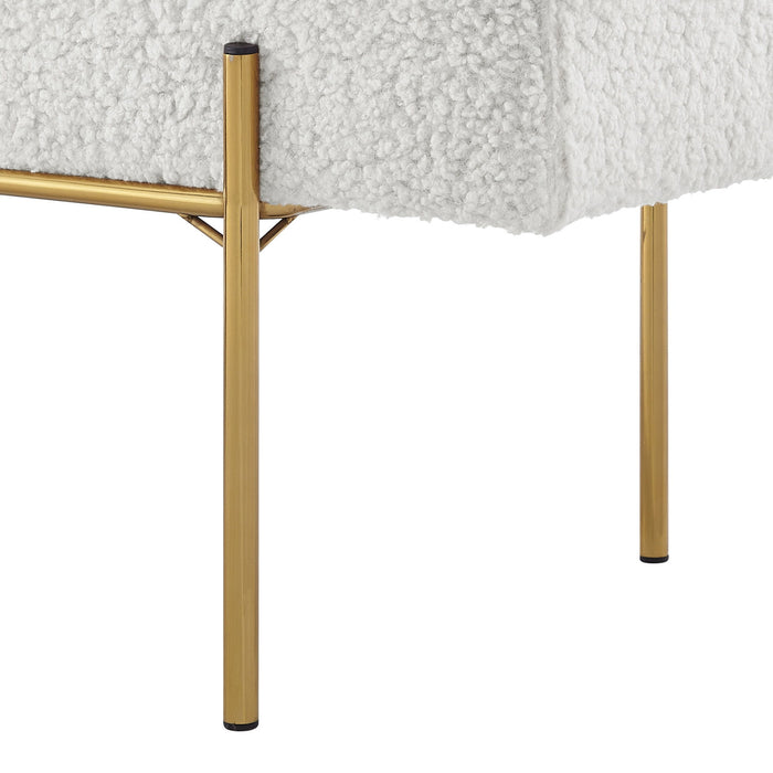 Upholstered Sherpa Bench - Cream / Gold