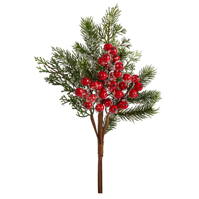 20" Iced Pine and Berries Artificial Plant (Set of 4)